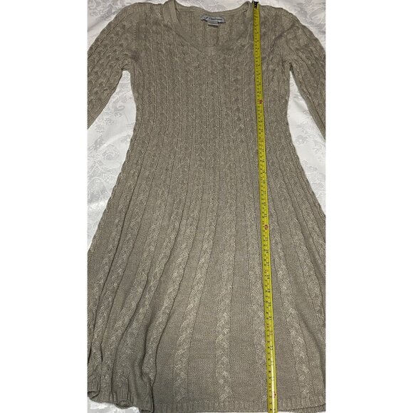 Vintage J. Howard Beige Size M Cable Knit Sweater Dress Aline Knee Length Career - Picture 5 of 11